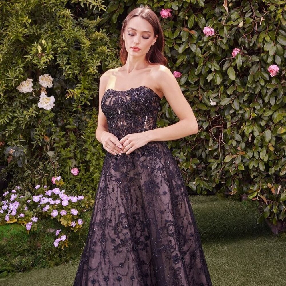 NEW LONG FORMAL A-LINE FLORAL LACE EMBELLISHED GOWN W/ REMOVABLE JACKET CD MA104